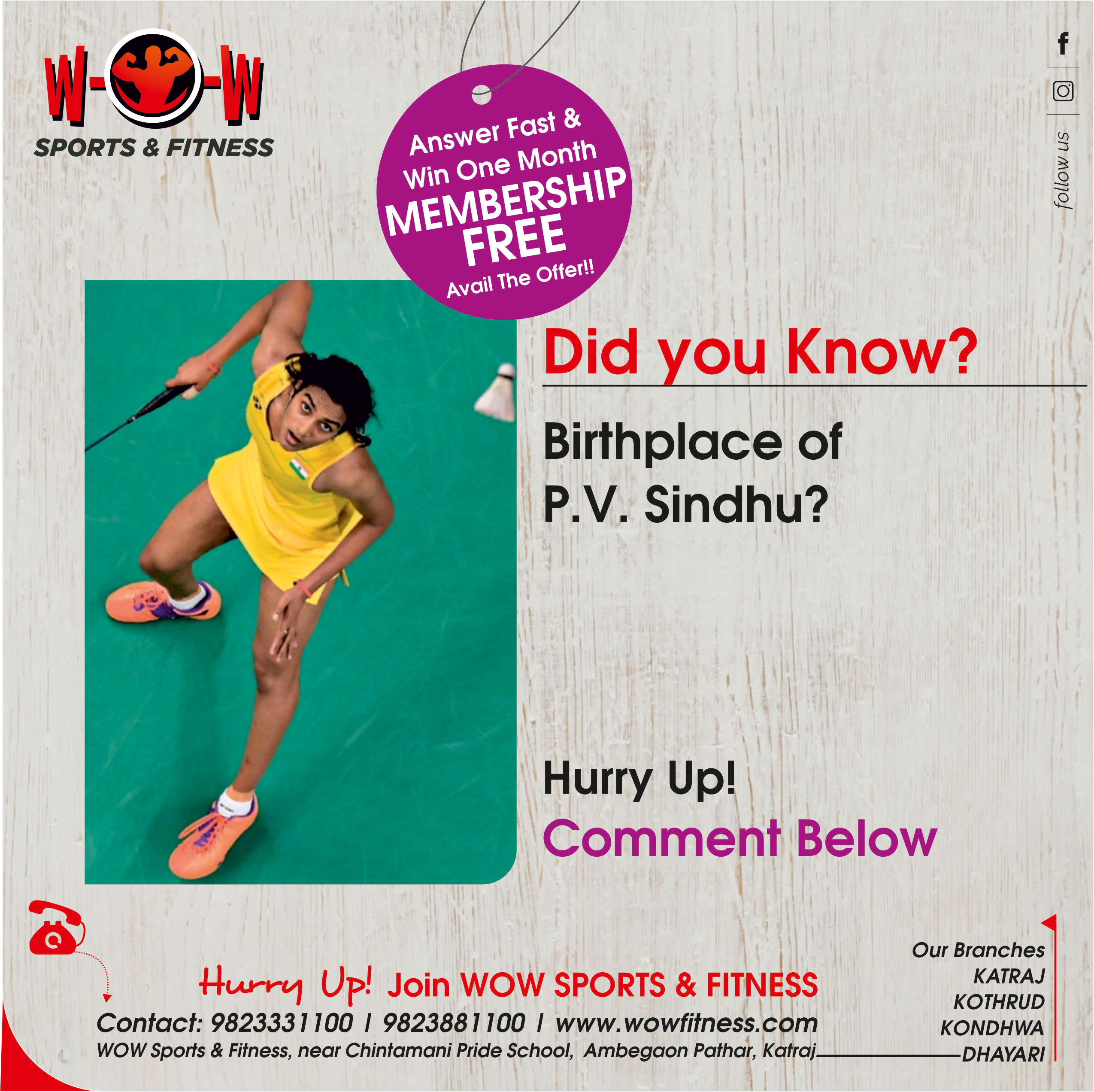 Quiz Campaign Designed for WOW Fitness Gym in Pune by Bigadtruck